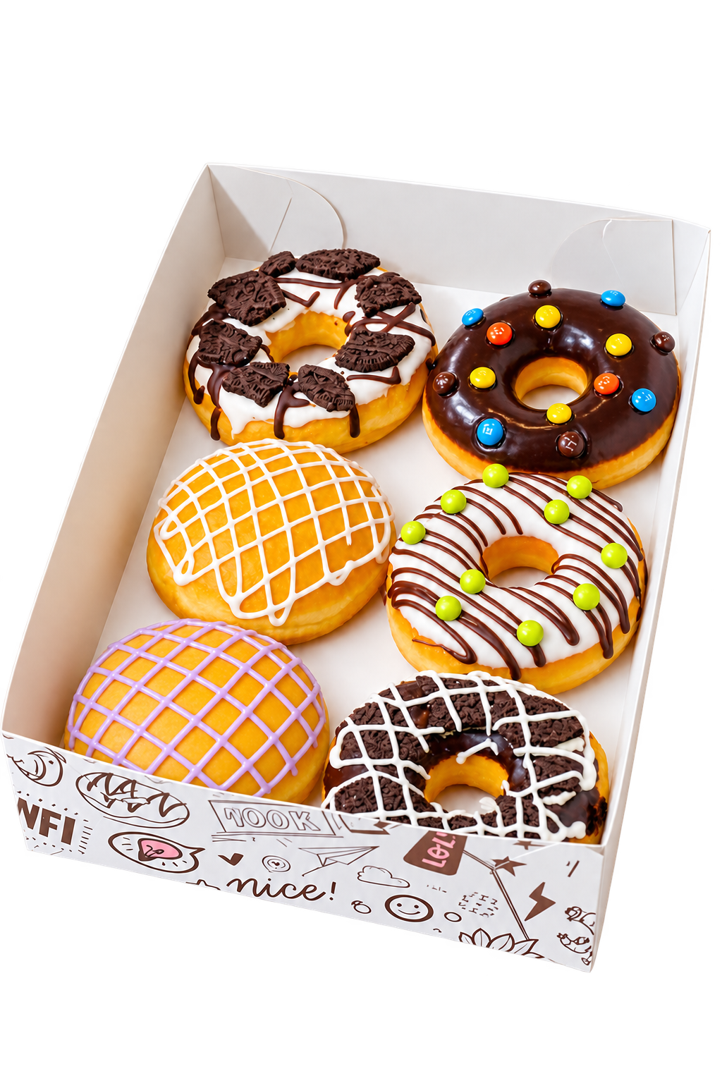 Caja rosa con seis donas artesanales